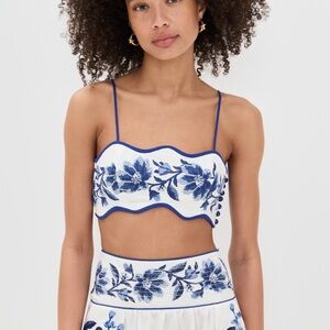 FARM Rio Blue and White Floral Crop Top